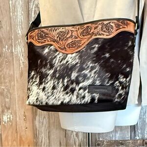 Twisted X Genuine Hair-on-Hide & Floral Tooled Leather Tote - Excellent Quality